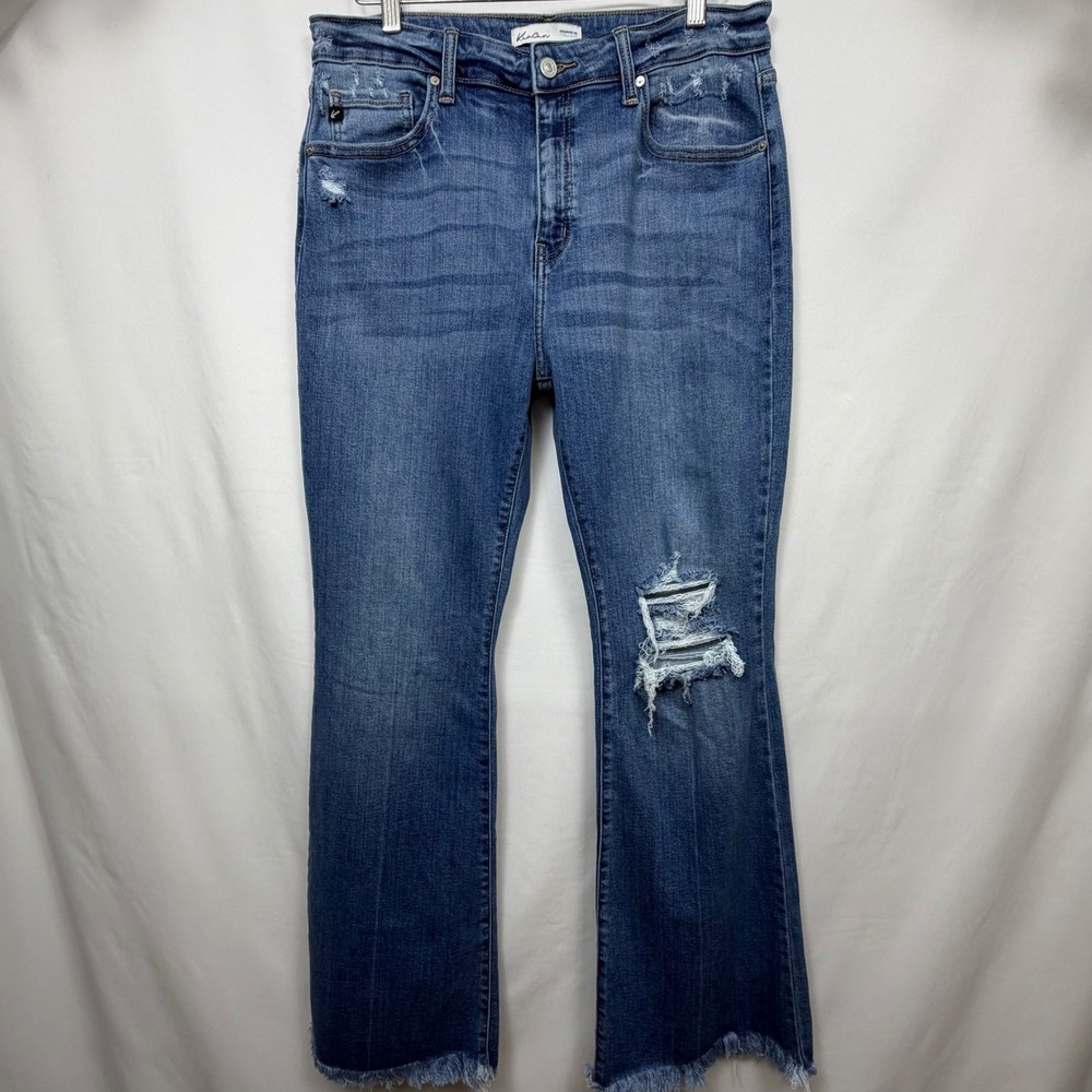 KanCan Maurices Distressed Flare Jeans Medium Wash Frayed Hem Size 31 231884